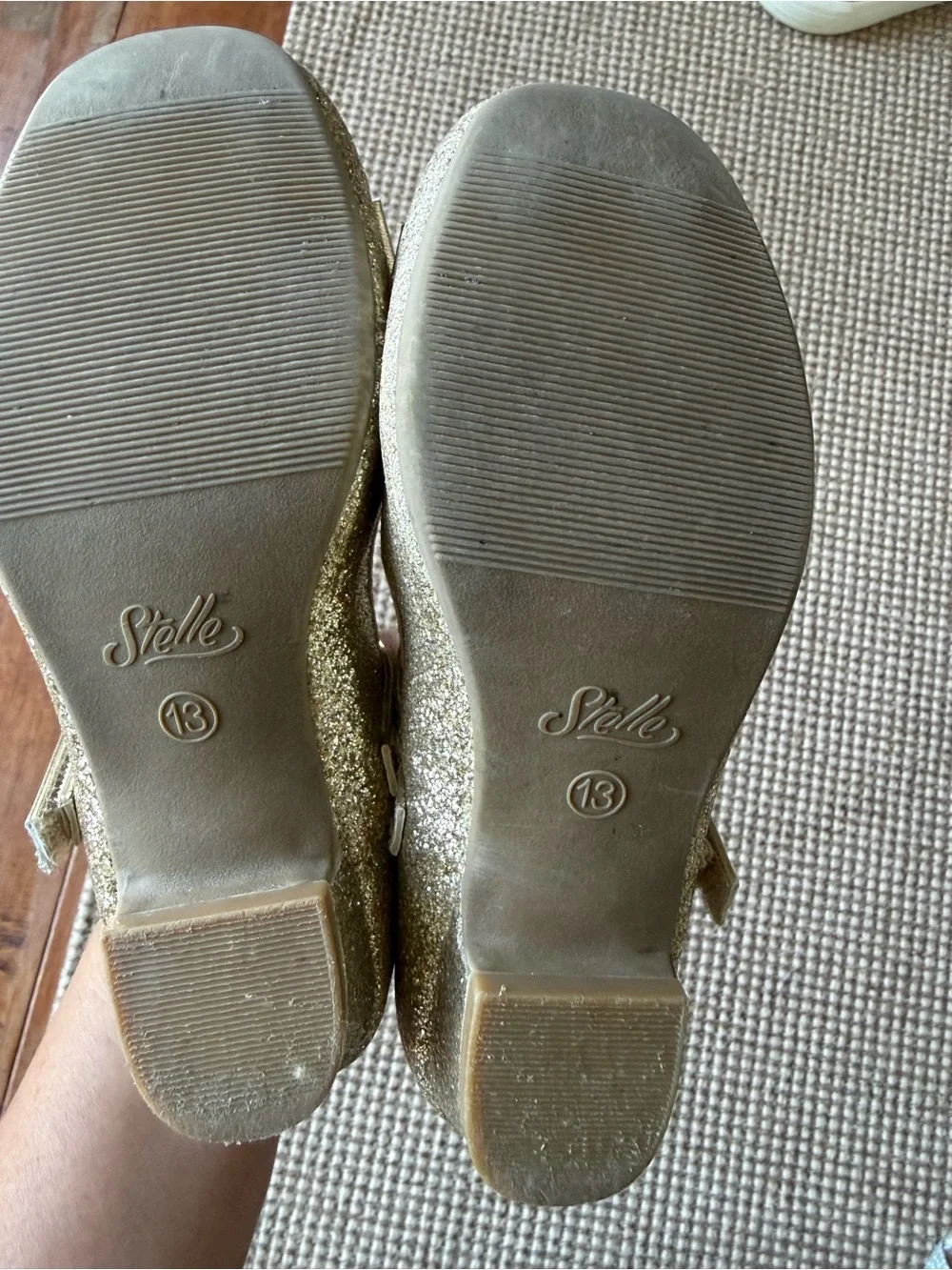 Stelle Girls Gold Glitter Mary Jane Dress Shoes Bow Flats Size 13